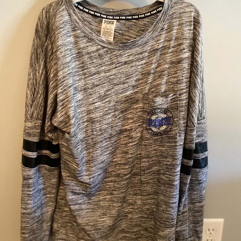 PINK Gray Varsity Long Sleeve